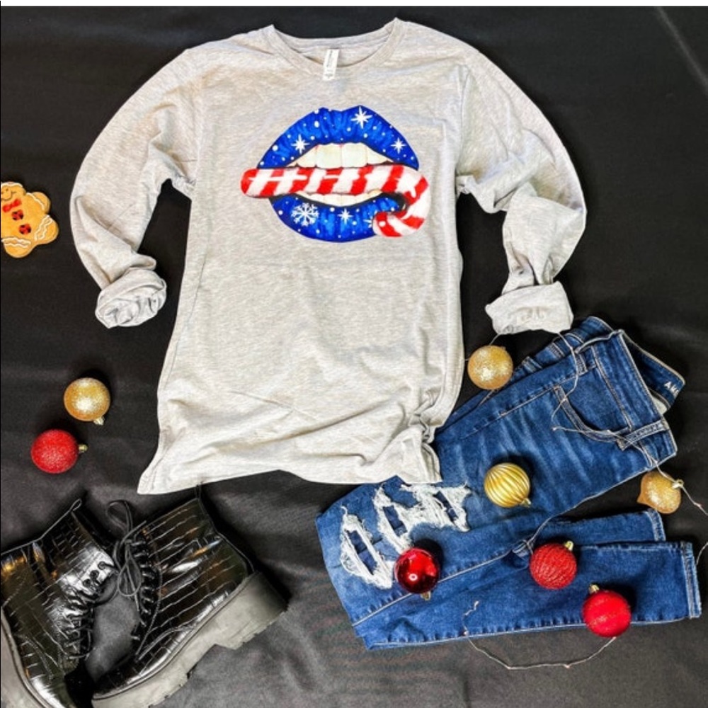 New Christmas candy cane long sleeve tee